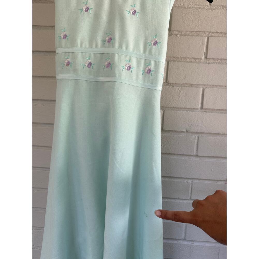 Bonnie Jean Girls Mint Green Embroidered Floral Easter Dress Size 10 Tie Bac - Picture 3 of 7